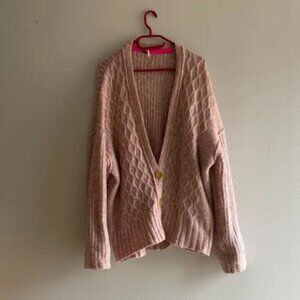 Free People Women Knit Cardigan Chunky Marled Pink Sweater Sz M Oversized Boho